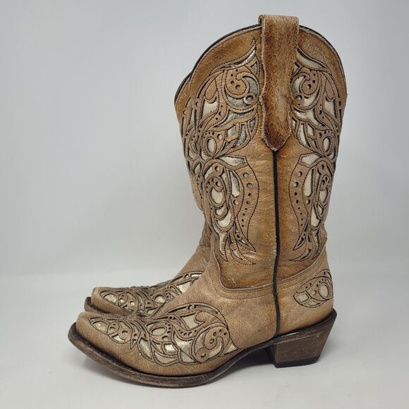 Corral Tan and Silver Heeled Boots - Picture 5 of 11